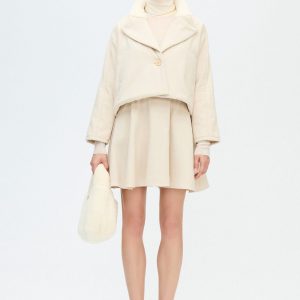 Herringbone Sherpa Jacket Cotton Beige Soft