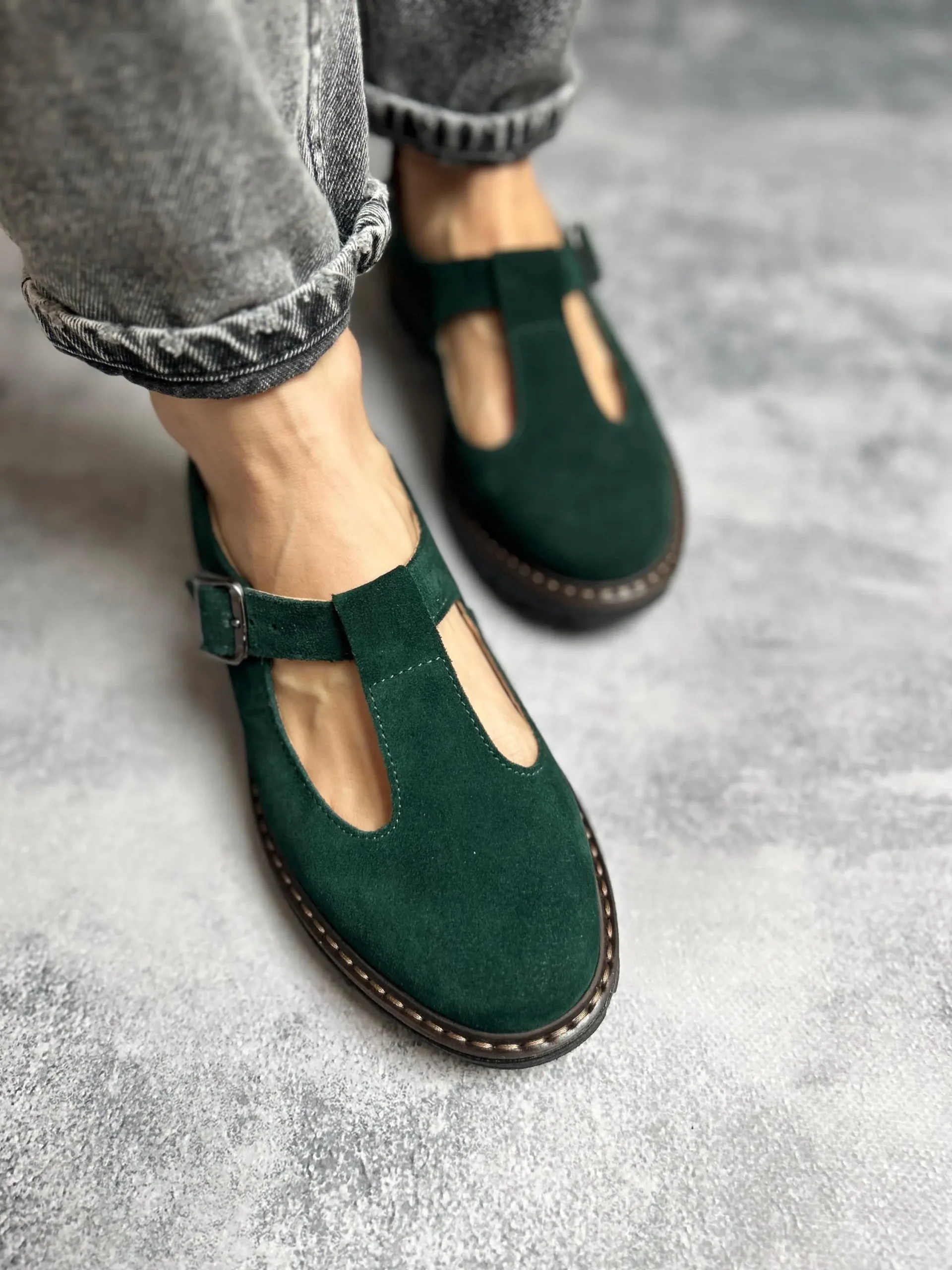 Emerald Suede Mary Jane Leather Shoes Emerald Suede Mary Jane Leather Shoes
