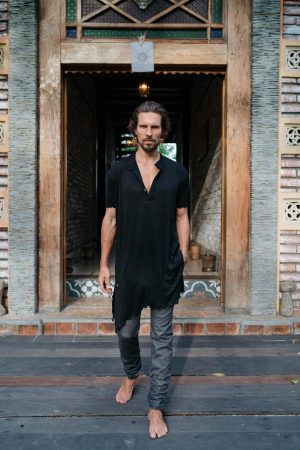 Men's Bamboo Kurta Shirt: Asymmetrical Boho Tunic Top