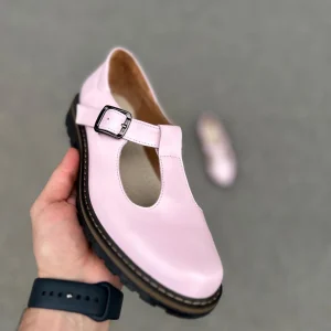 Pink Leather T-strap Mary Jane Flats