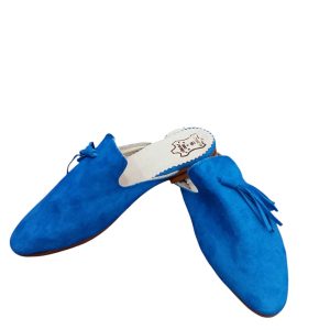 Women’s Bleu Leather Mules Handmade Pointed Toe Slip