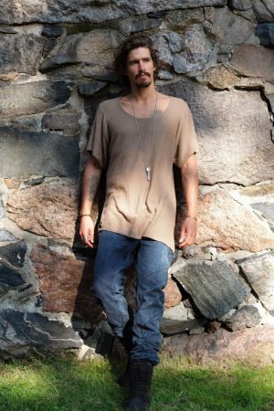 Hand Knit Cotton Tshirt Men: Bohemian Beach Shirt