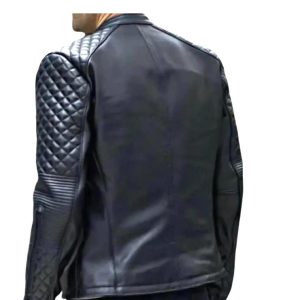 Men's Sheepskin Leather Cafe Racer Jacket Black Motorcycle
